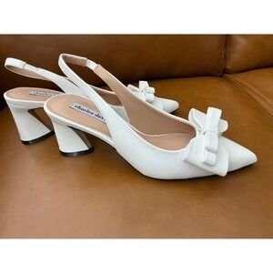 Charles David Astrid Slingback Pumps Womens 8M White Excellent Bow Block Heel